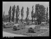 FSA (Farm Security Administration) trailer camp for defense workers, situated a quarter mile from General Electric plant in Erie, Pennsylvania. There are 200 trailers here, occupied by childless couples and by families of one or two children. Sourced from the Library of Congress.