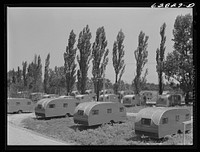 [Untitled photo, possibly related to: FSA (Farm Security Administration) trailer camp for defense workers, situated a quarter mile from General Electric plant in Erie, Pennsylvania. There are 200 trailers here, occupied by childless couples and by families of one or two children]. Sourced from the Library of Congress.