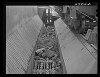 At concentration plant iron ore is first dumped onto these shams which help separate rock from ore. Near Bovey, Minnesota. Sourced from the Library of Congress.