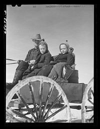 [Untitled photo, possibly related to: Wheatland County, Montana. Farmer and daughters driving to town]. Sourced from the Library of Congress.