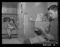 Burlington, Iowa. Sunnyside unit, FSA (Farm Security Administration) trailer camp. Simmons family in their trailer for workers at Burlington ordnance plant. Sourced from the Library of Congress.