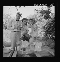 Supervisor McArthur weighs chicken being purchased for Craig Field, Southeastern Air Training Center. Drigger farm at Coffee County, Alabama. Sourced from the Library of Congress.