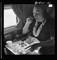 Passenger aboard an American airliner enroute from Washington to Los Angeles. Sourced from the Library of Congress.