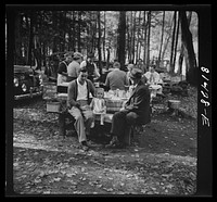 [Untitled photo, possibly related to: The young and the old joined the pilgrimage into the fall spendor of the Berkshires. Mohawk Trail, Massachusetts. State-owned camp and picnic site]. Sourced from the Library of Congress.
