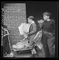 Washington, D.C. Scrap salvage campaign, Victory Program. Children bringing their weekly contribution of scrap paper to school. Sourced from the Library of Congress.