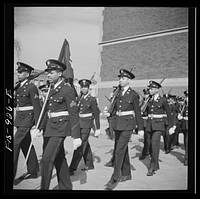 [Untitled photo, possibly related to: Washington, D.C. Military unit in Armstrong Technical High School which is trained by the regular Army, a tradition in all Washington schools]. Sourced from the Library of Congress.