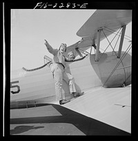 [Untitled photo, possibly related to: Parris Island, South Carolina. U.S. Marine Corps glider detachment training camp. Trainees ready for flight]. Sourced from the Library of Congress.
