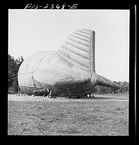 Parris Island, South Carolina. Special United States Marine units in training bedding down a big barrage balloon. Sourced from the Library of Congress.