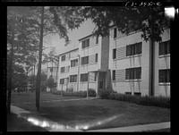 [Untitled photo, possibly related to: Greenbelt, Maryland. Federal housing project. Two flat-roofed houses from the front]. Sourced from the Library of Congress.