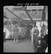 New York, New York. Boarding interstate buses at the Greyhound bus terminal, 34th Street. Sourced from the Library of Congress.