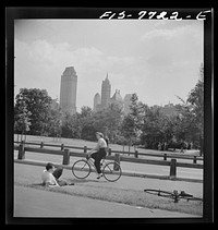 [Untitled photo, possibly related to: New York, New York. Looking south across a bicycle path in Central Park on Sunday]. Sourced from the Library of Congress.