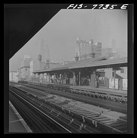 [Untitled photo, possibly related to: New York, New York. Looking south on Third Avenue from the 59th Street (Bloomingdale's) station at 8:30 a.m.]. Sourced from the Library of Congress.