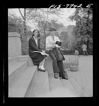 [Untitled photo, possibly related to: New York, New York. On the steps of the Central Park restaurant on Sunday]. Sourced from the Library of Congress.