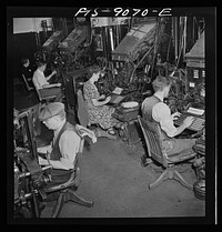 New York, New York. Composing room of the New York Times newspaper. Linotype operators. Sourced from the Library of Congress.