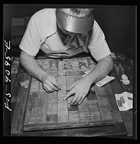 New York, New York. Composing room of the New York Times newspaper. Making up the sport page. Sourced from the Library of Congress.