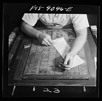 New York, New York. Composing room of the New York Times newspaper. Making up the sport page. Sourced from the Library of Congress.