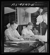 New York, New York. Composing room of the New York Times newspaper. Page make-up. Sourced from the Library of Congress.