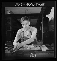 New York, New York. Composing room of the New York Times newspaper. Making up the sports page. Sourced from the Library of Congress.