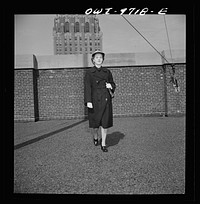 [Untitled photo, possibly related to: New York, New York. Powers Agency model ina WAVE's (Women Auxiliary Volunteer Emergency Service) uniform overcoat]. Sourced from the Library of Congress.