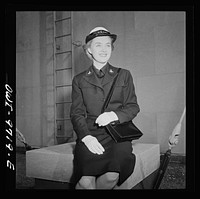 [Untitled photo, possibly related to: New York, New Yorlk. WAVE (Women Auxiliary Volunteer Emergency Service) uniform modeled by a girl from the Powers Agency]. Sourced from the Library of Congress.