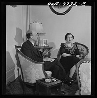 Washington, D.C. The Turkish Embassy. Ambassador and Madame Ertrogren [i.e., Ertegun] in their living room. Photograph of Vice-President Wallace on the table. Sourced from the Library of Congress.