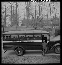Washington, D.C. The Australian Legation. The son of minister Casey boarding a school bus. The legation can be seen in the background. Sourced from the Library of Congress.