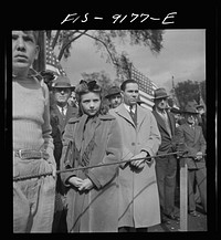 Detroit (vicinity), Michigan. Ceremonies at the presentation of the Army and Navy E award to the Briggs manufacturing company. Workers at the ceremonies. Sourced from the Library of Congress.