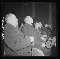 New York, New York. Mourners at the funeral of Carlo Tresca, the Italian anarchist publisher of Il Martello, who was murdered on Fifth Avenue. The funeral was held in Manhattan Center and was attended by over 5000 anti-facists. Sourced from the Library of Congress.
