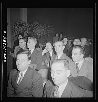 [Untitled photo, possibly related to: New York, New York. Mourners at the funeral of Carlo Tresca the Italian anarchist publisher of Il Martello, who was murdered on Fifth Avenue. The funeral was held in Manhattan Center and was attended by over 5000 anti-facists]. Sourced from the Library of Congress.
