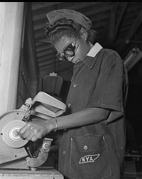 Daytona Beach, Florida. Bethune-Cookman College. NYA (National Youth Administration) student training for a defense job. Sourced from the Library of Congress.