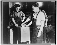 Dearborn, Michigan. National Labor Relations Board election for union representation at the River Rouge Ford plant. Workers depositing ballot in ballot box. Sourced from the Library of Congress.