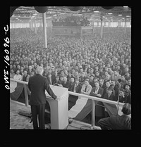 [Untitled photo, possibly related to: Detroit, Michigan. Ceremonies at the Hudson Naval ordnance plant on the occasion of the Navy "E" award]. Sourced from the Library of Congress.