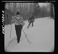 Rangers going to measure snow on the Sangre de Cristo Mountains above Penasco, New Mexico. Sourced from the Library of Congress.