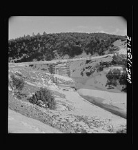 Trampas, Taos County, New Mexico. A Spanish-American village in the foothills of the Sangre de Cristo Mountains. Ditches and hand-hewn flumes carry the mountain water out over the valley for irrigation. Sourced from the Library of Congress.
