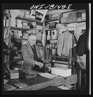 Questa, New Mexico. Siegfried Kahn, who was a storekeeper in Germany, then a store owner in Albuquerque for thirty years, before business reverses brought bankruptcy and forced him to start fresh with a general store in this town. Sourced from the Library of Congress.