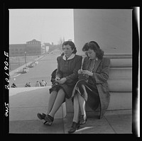 Washington, D.C. Sitting on the steps of the National Gallery of Art on a Sunday afternoon. Sourced from the Library of Congress.