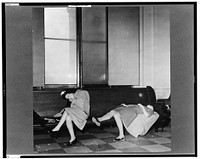 Washington, D.C. Girls sleeping in the waiting room of the Union Station. Sourced from the Library of Congress.