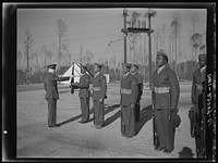 Camp Lejeune, New River, North Carolina. A drill officer with his men on the drill field. Sourced from the Library of Congress.