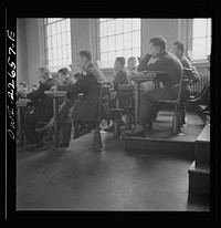 [Untitled photo, possibly related to: Charlottesville, Virginia. Officers attending a lecture in the School of Military Government at the University of Virginia]. Sourced from the Library of Congress.