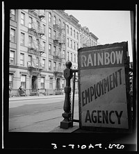 New York, New York. One of the numerous employment agency signs in the Harlem area. Sourced from the Library of Congress.