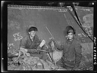 [Untitled photo, possibly related to: Baltimore, Maryland. Electric welders at work on the Liberty ship Frederick Douglass at the Bethlehem-Fairfield shipyards]. Sourced from the Library of Congress.