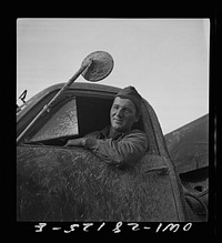 Private First Class Romeo K. Bisson, of Rochester, Vermont. A trucker with sixteen years experience in civilian life, he is now driving for the United States Army overseas. Sourced from the Library of Congress.