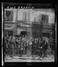 Tunis, Tunisia. Allied troops entering the city. Sourced from the Library of Congress.