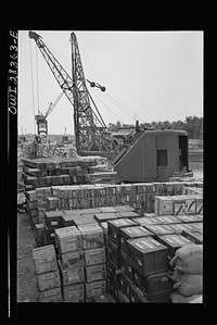 Supplies for Russia awaiting removal from a port where they were unloaded from American freighters in the Middle East. Sourced from the Library of Congress.