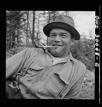 Spring pulpwood drive on the Brown Company timber holdings in Maine. French-Canadian woodsman. Sourced from the Library of Congress.