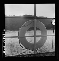 [Untitled photo, possibly related to: A life preserver on the towboat Ernest T. Weir going down the Ohio River to Cincinnati]. Sourced from the Library of Congress.