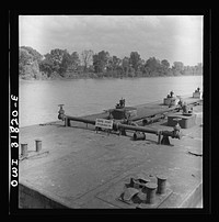 Detail of an oil barge in the tow of the towboat Ernest T. Weir going down the Ohio River to Cincinnati. Sourced from the Library of Congress.