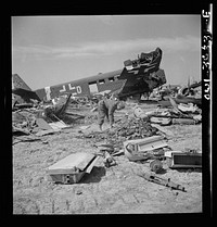 [Untitled photo, possibly related to: Tunis, Tunisia. Wrecked German planes at El Aouiana airport]. Sourced from the Library of Congress.