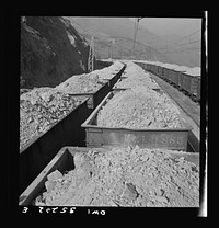 [Untitled photo, possibly related to: Bingham Canyon, Utah. Loads of ore from the Utah Copper Company open-pit workings at Carr Fork]. Sourced from the Library of Congress.