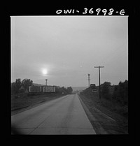 A highway as seen from a Greyhound bus between Washington, D.C. and Pittsburgh, Pennsylvania. Sourced from the Library of Congress.